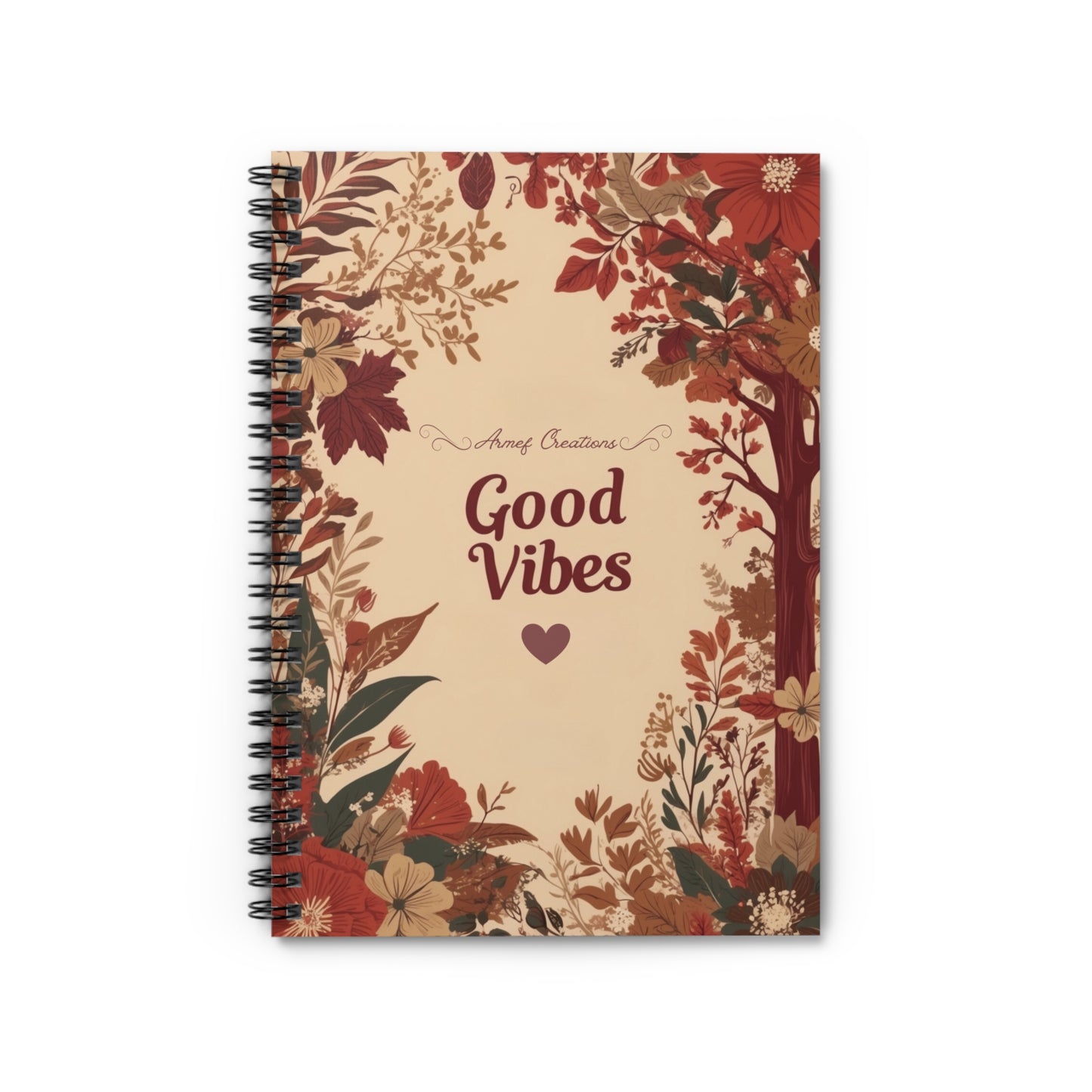 Spiral Notebook - Ruled Line Flowered Cover, Good Vibes, Mod 034