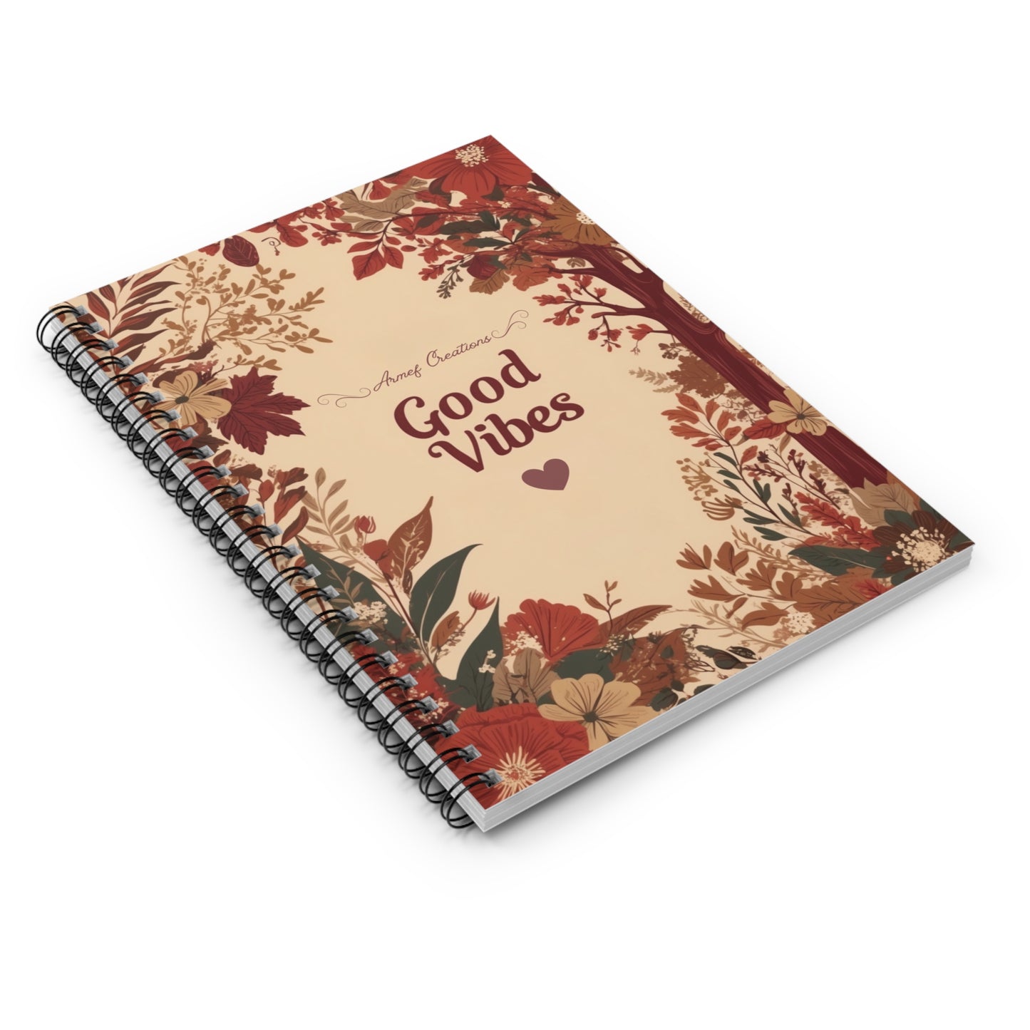 Spiral Notebook - Ruled Line Flowered Cover, Good Vibes, Mod 034