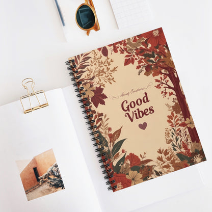 Spiral Notebook - Ruled Line Flowered Cover, Good Vibes, Mod 034