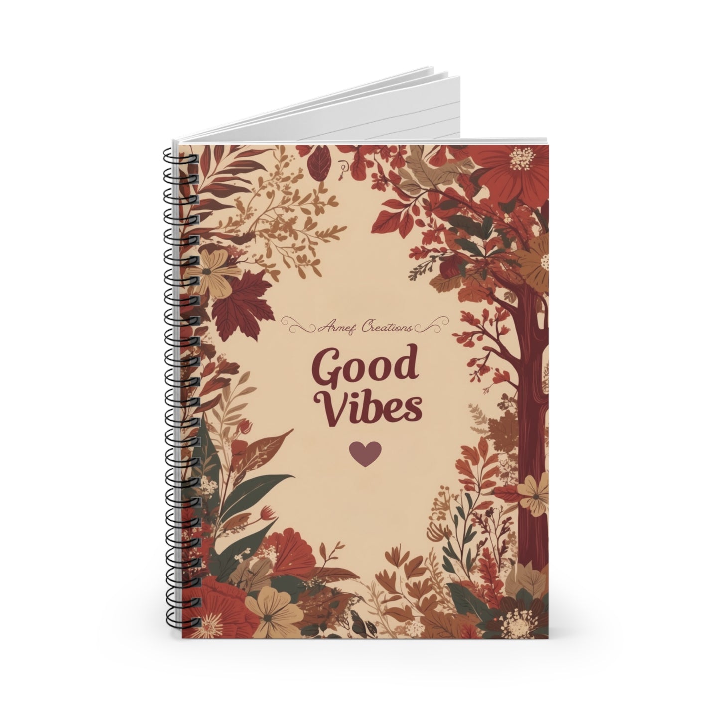 Spiral Notebook - Ruled Line Flowered Cover, Good Vibes, Mod 034