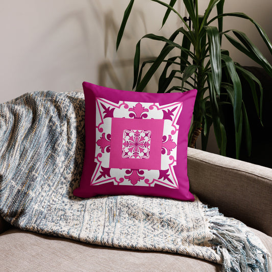 Premium Pillow Portuguese Tile Pattern Fuchsia Mod 002