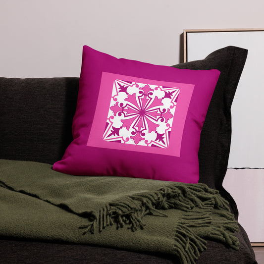 Premium Pillow 22" x 22' Fuchsia Portuguese Tile Pattern white