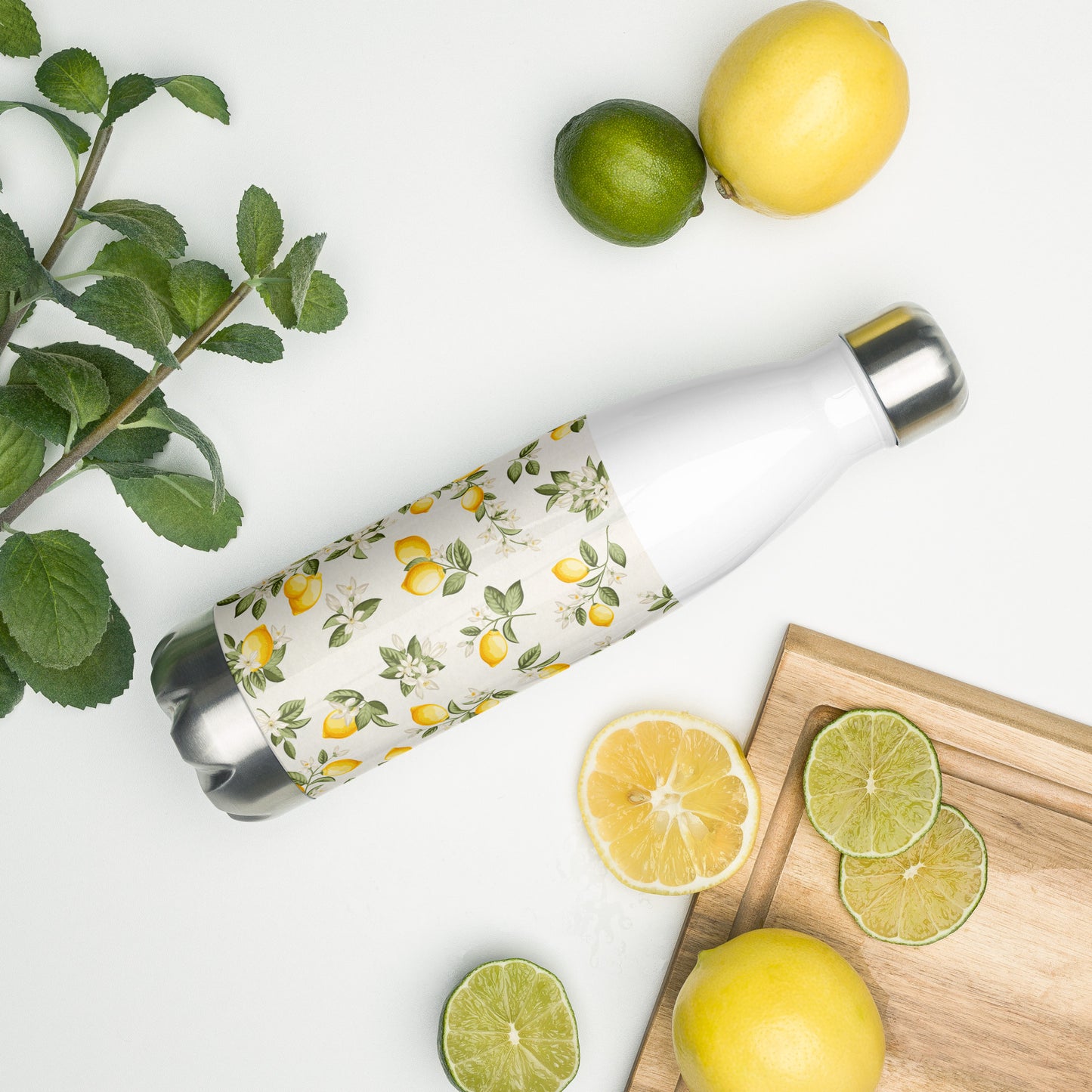 Stainless steel water bottle Imprint Lemons & Lemons Flower, quote Hydrate your hustle