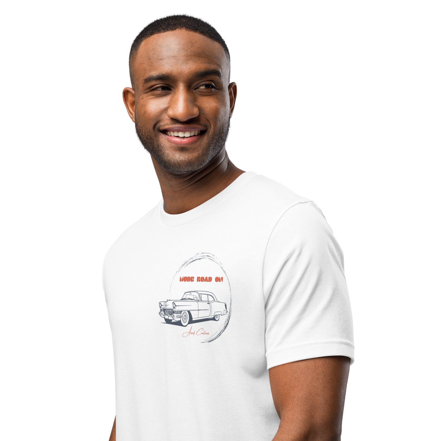 Men's t-shirt on the road, vintage car illustration Mod 002